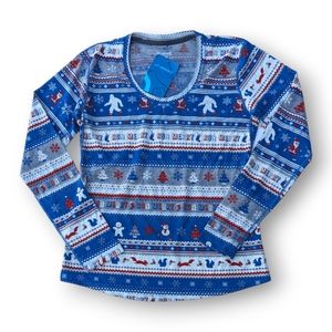 Brooks Run Merry Distance Graphic Long Sleeve Santa Snowman Womens Sz Small